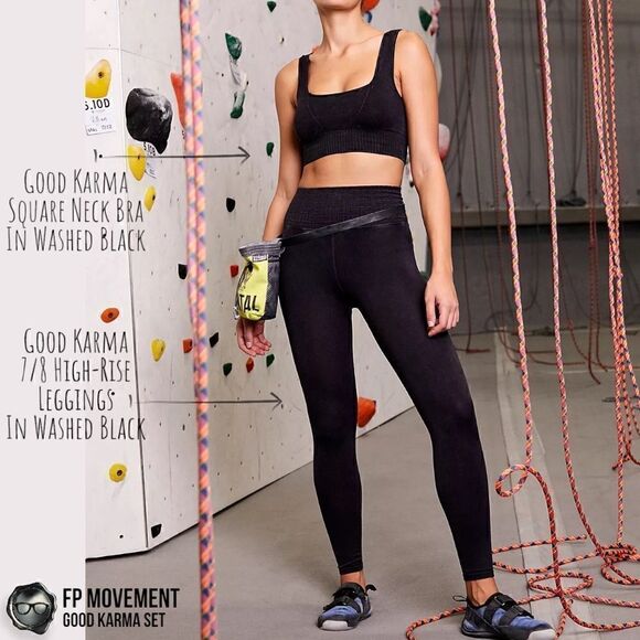 FP MOVEMENT GOOD KARMA SET: SQUARE NECK BRA + HIGH-RISE LEGGINGS IN WASHED BLACK - Picture 3 of 16